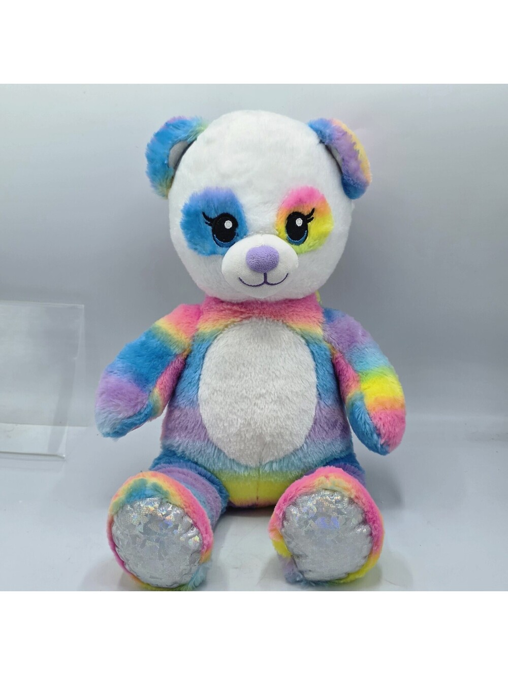 Build-A-Bear Rainbow Friends Panda Plush 16" Sparkle Silver Glitter Feet Bear